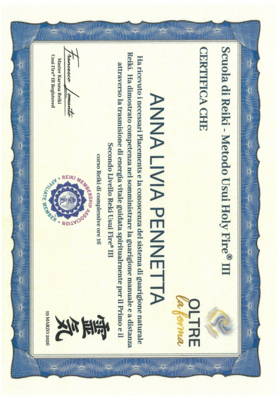 Certificato impaginato