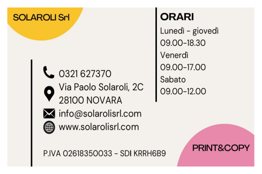 Biglietto da visita Solaroli fronte